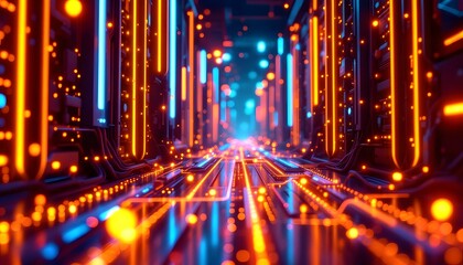 Neon Cityscape: Futuristic Digital Highway