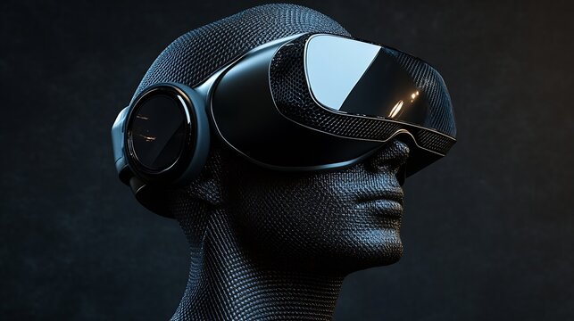 Futuristic black VR headset worn by a mannequin showcasing advanced technology design : Generative AI