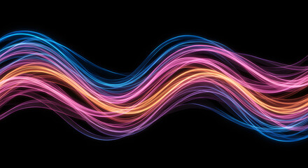 Abstract wave lines pattern dynamic colorful light flowing isolated on a black background&mdash;the concept of music, party, technology, modern. Abstract flowing wavy lines. Colorful dynamic wave