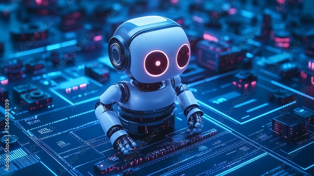 Aufkleber Engaging digital close up of a futuristic robot typing on a computer interface with illuminated circuits : Generative AI