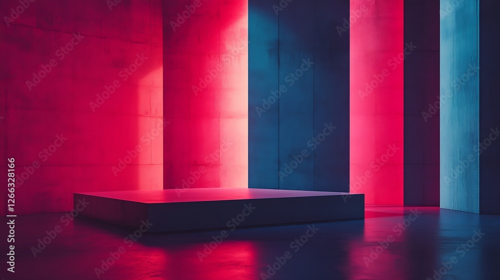 Poster vibrant abstract background featuring colorful illuminated concrete walls in a modern interior : gen