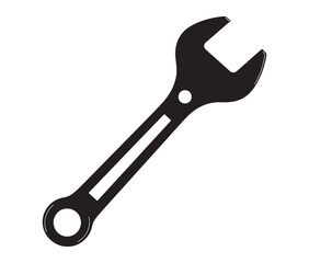 Obraz premium Wrench Isolated on White Background, Black Wrench Silhouette – Perfect for Engineering Designs