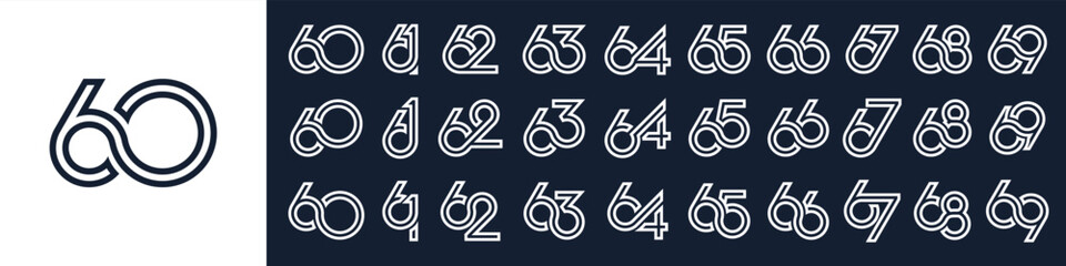 collection of creative number 60 to 69 logo designs. abstract number design vector illustration