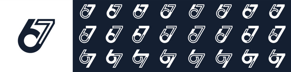 collection of creative number 67 logo designs. abstract sixty-seven design vector illustration
