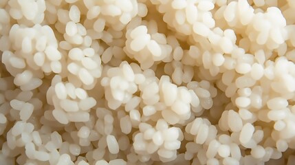 Close up view of small grains of sticky white rice perfect for delicious meals : Generative AI