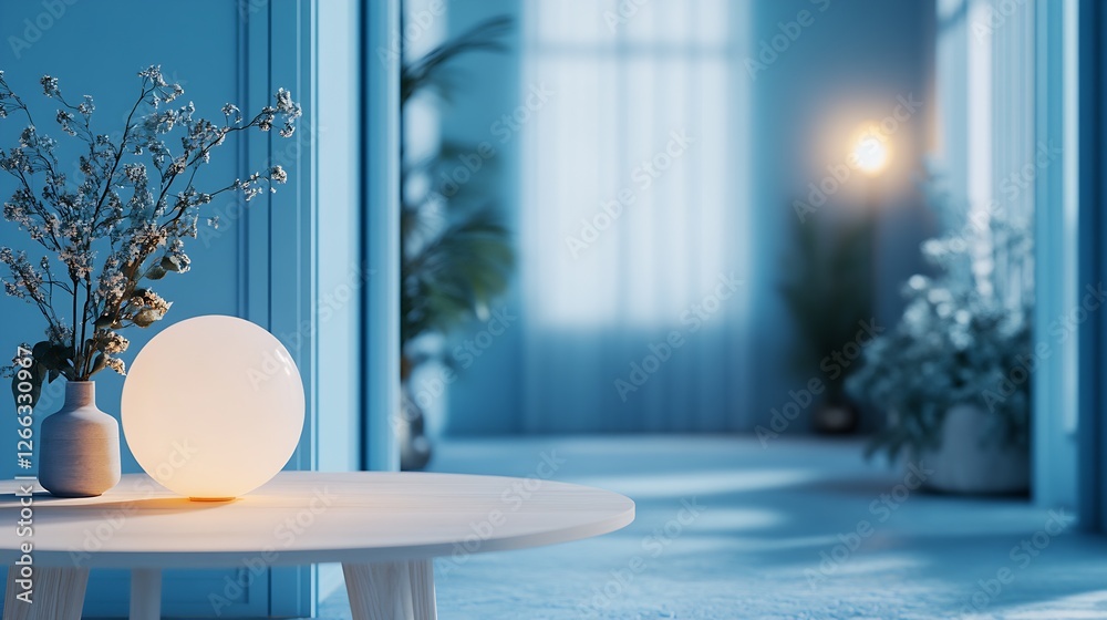 Aufkleber charming decor featuring a glowing orb and a delicate flower vase adding warmth to a stylish and ser