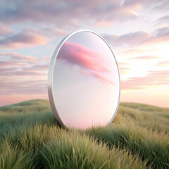 Meadow reflection under pastel sky smooth surface ideal brand layout ample space concept as Vast field mirrorlike surface subtle hues perfect promotional overlays in  Photo Stock  Concept  and empty s