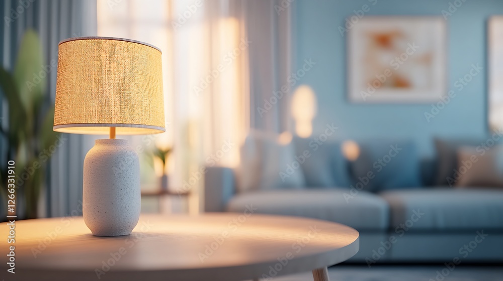 Poster warm glow from stylish lamp on table enhancing cozy living room setting with soft textures : generat