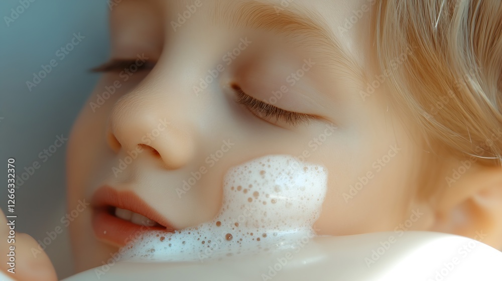 Poster young child enjoying a warm bubble bath with foam on refreshing skin : generative ai