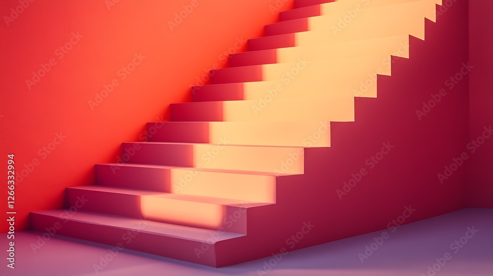 Leinwandbilder striking visual of bold red staircase with soft light enhancing its modern design : generative ai
