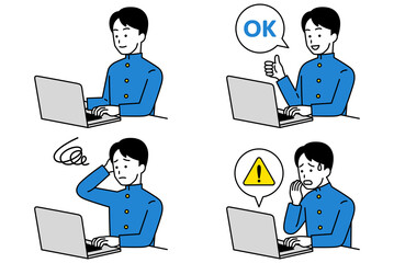ノートパソコンを操作する男子学生　セット