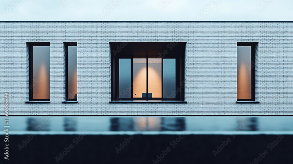 Fototapete contemporary facade of a modern building with large windows and subtle illumination : generative ai