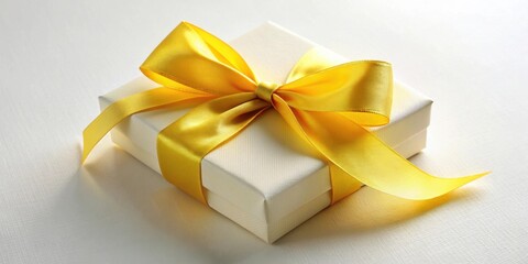 A delicately wrapped gift box, adorned with a vibrant golden ribbon, presents a stunning visual of celebratory elegance