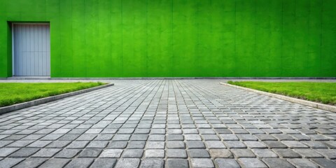 Fototapeta premium Serene Stone Pathway Leading to a Vibrant Green Wall and a White Door