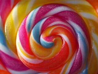 Colorful Swirl Lollipop Candy Close-up: Sweet Treat and Confectionery Art