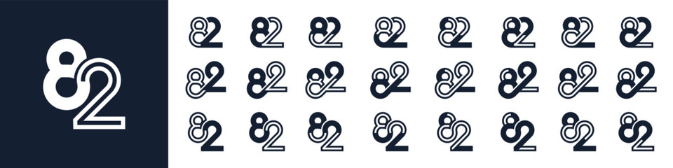 collection of creative number 82 logo designs. abstract eighty two design vector illustration