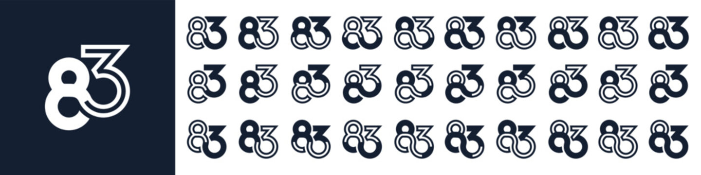 collection of creative number 83 logo designs. abstract eighty-three design vector illustration