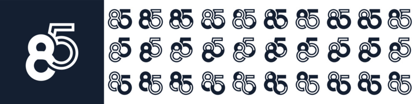 collection of creative number 85 logo designs. abstract eighty-five design vector illustration