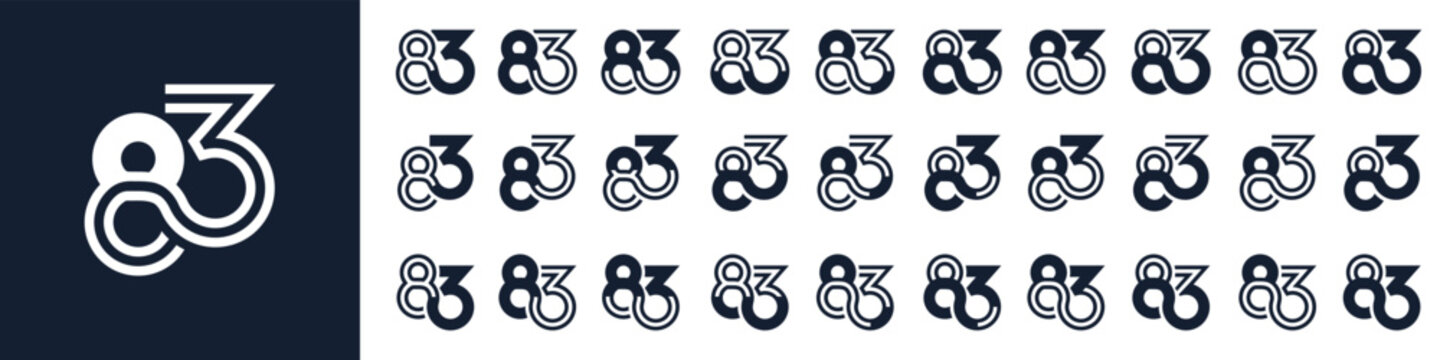 collection of creative number 83 logo designs. abstract eighty-three design vector illustration