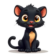 Obraz premium Adorable Cartoon Black Panther Kitten Cute Baby Animal Illustration Happy Pet Sitting