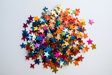 Colorful star confetti pile on white background