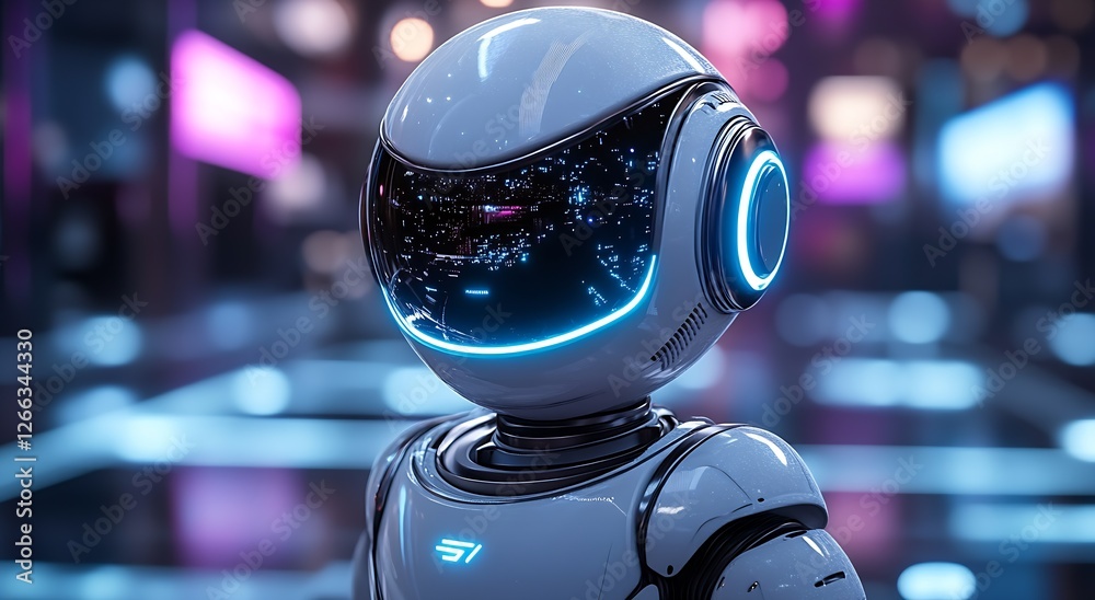 Poster Futuristic Robot with High-Tech Design Showcasing Advanced AI Features and Glowing Elements : Generative AI