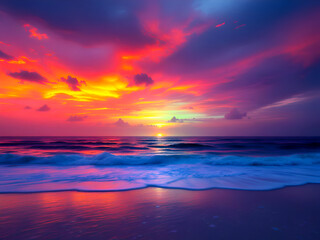 Vibrant Ocean Sunset with Colorful Sky and Gentle Waves