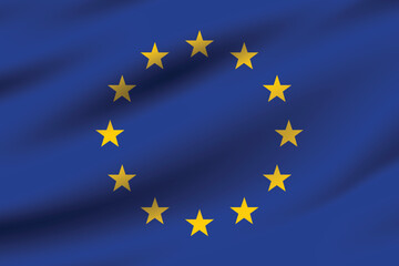 European Union flag official colors and proportion digital vector illustration. Pleated flag.