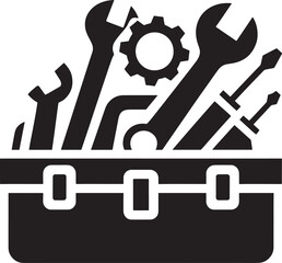 Tool box with various tools and gear.