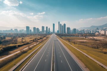 Fototapeta premium Empty highway through urban landscape