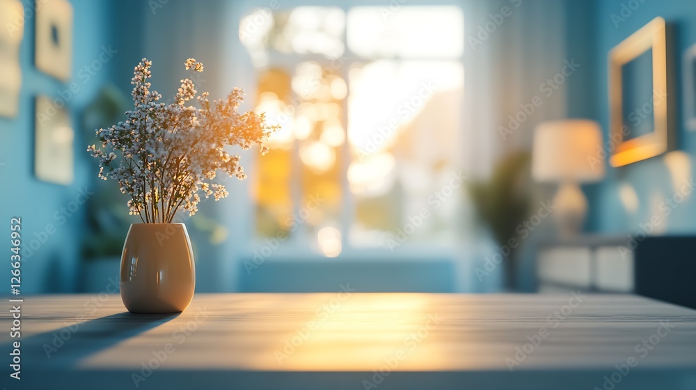 Aufkleber warm and inviting interior scene with a beautiful flower vase capturing the glow of sunset through a