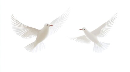 Elegant depiction of two soaring white doves on a pristine backdrop