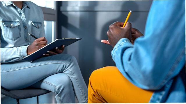 Enhancing Communication Skills: Engaging in Feedback Sessions for Interview Success - Stock Photo Concept with Empty Space on the Left for Text or Branding