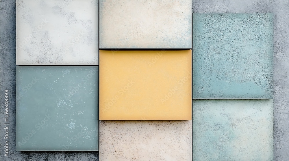 Poster elegant display of textured tiles in pastel shades showcasing harmony and creativity in contemporary
