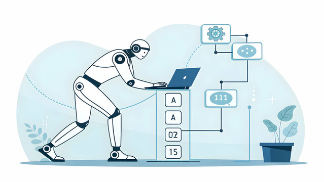 investment robo advisors concept as Lean stance near robo node faint pulses tweak numeric edges hush loosens rigid blocks mild aura births stable clarity in  Photo Stock  Concept  and empty space on t