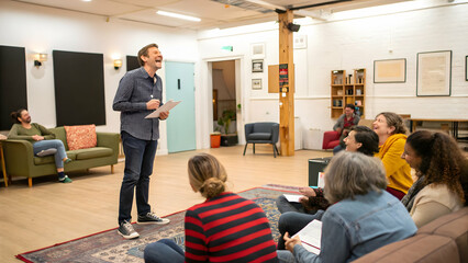 Naklejka premium Unlock Your Inner Comedian: Join Our Levity and Laughter Comedy Workshops for Creative Expression in Open Studio Settings - Spark Joy and Chuckles in a Fun Photo Stock Concept!