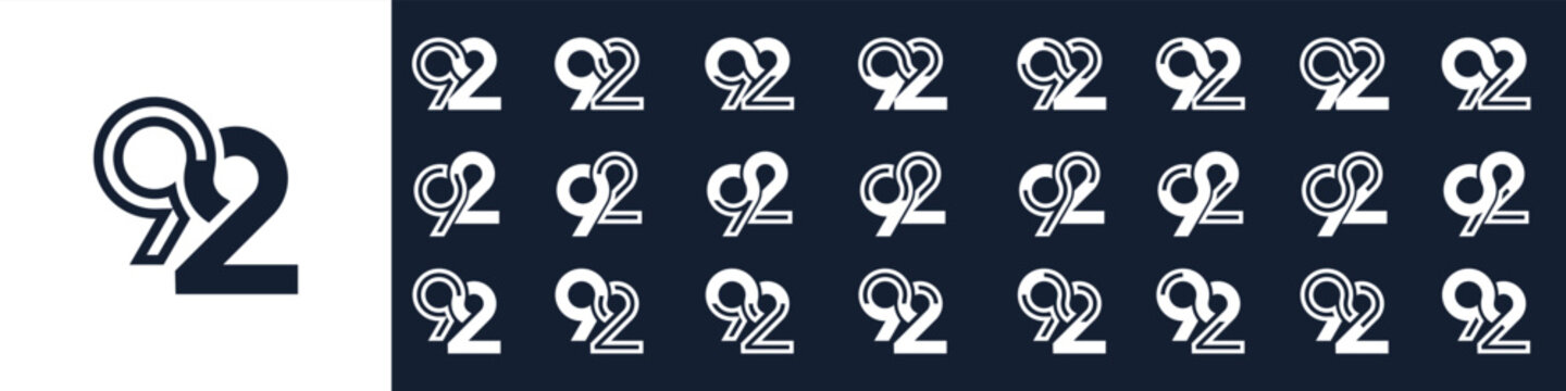 collection of creative number 92 logo designs. abstract ninety-two design vector illustration