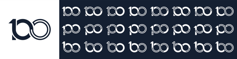 collection of creative number 100 logo designs. abstract one hundred design vector illustration