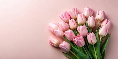 Obraz premium A Delicate Bouquet of Pale Pink Tulips Arranged on a Soft Pink Background
