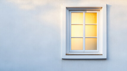Obraz premium warm light enters through window, illuminating white wall, creating serene atmosphere. simplicity of design enhances peaceful ambiance