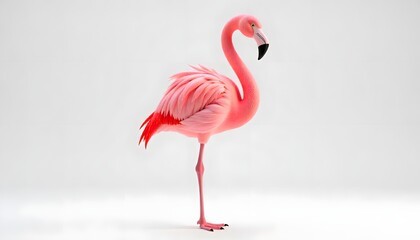 Fototapeta premium Pink Flamingo Bird Standing on One Leg Elegant Tropical Wildlife Animal