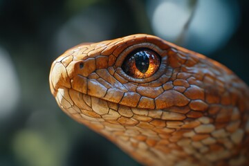 Obraz premium Close-up of a snake's head, showing intricate scales and eye detail. Perfect for nature, wildlife, or reptile-themed projects needing a captivating image.