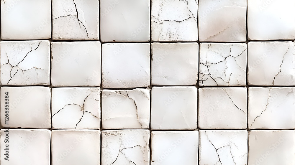 Poster stylish and weathered white tiles featuring cracked textures suitable for rustic decor : generative 