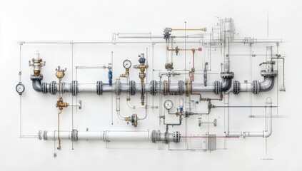 Industrial Piping System Drawing, Detailed Blueprint, Technical Diagram