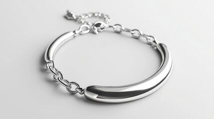 Polished silver bangle bracelet on white background