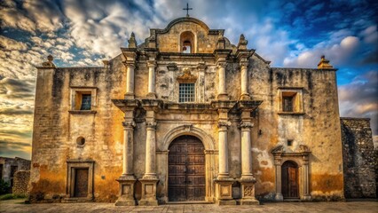 Ancient Church Facade Under a Dramatic Sky Weathered Stone, Architectural Grandeur, and Timeless Beauty
