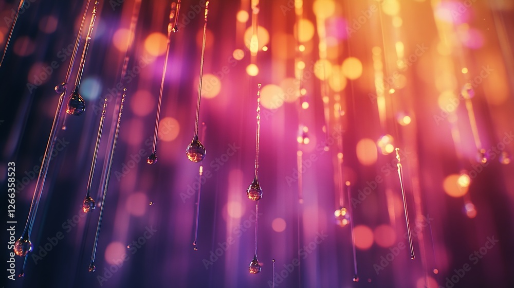 Poster Colorful droplets of light hang in an artistic display creating a dreamy and captivating atmosphere : Generative AI