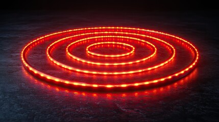 Fototapeta premium Circular arrangement of glowing red LED lights on a dark textured surface, creating a dynamic visual effect