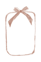 Crayon frames ribbon bow. Childlike textured doodle line. Hand drawn ribbon frames. Pastel chalk crayon. 