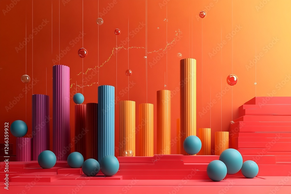 Leinwandbilder artistic representation of financial trends with colorful cylindrical elements and spheres in a mode